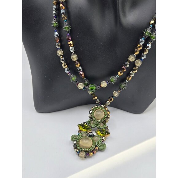 Handcrafted Soutache Beaded Pendant Necklace – Vintage Artisan Statement - Picture 9 of 11